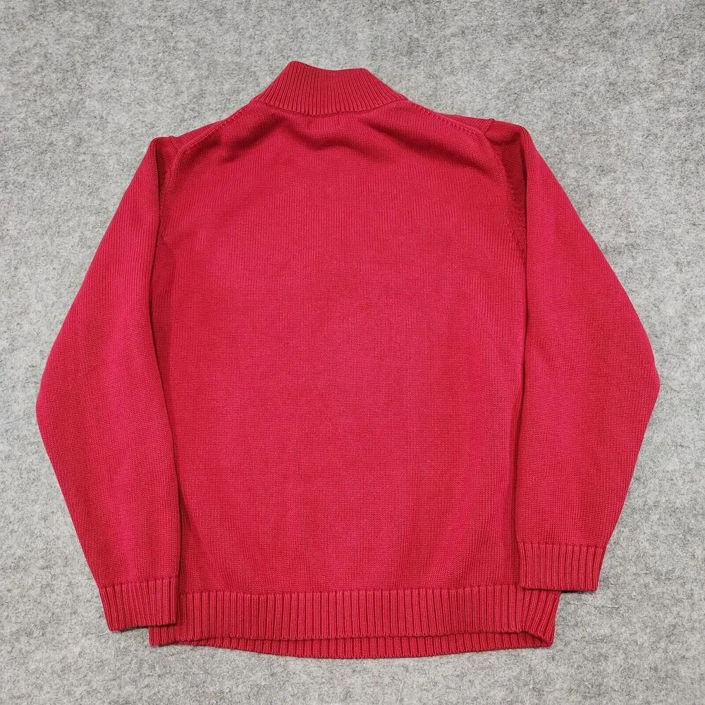 LL Bean Mens L Large 100% Cotton‎ Knit Red Pullover 1/4 Zip Heavyweight Sweater